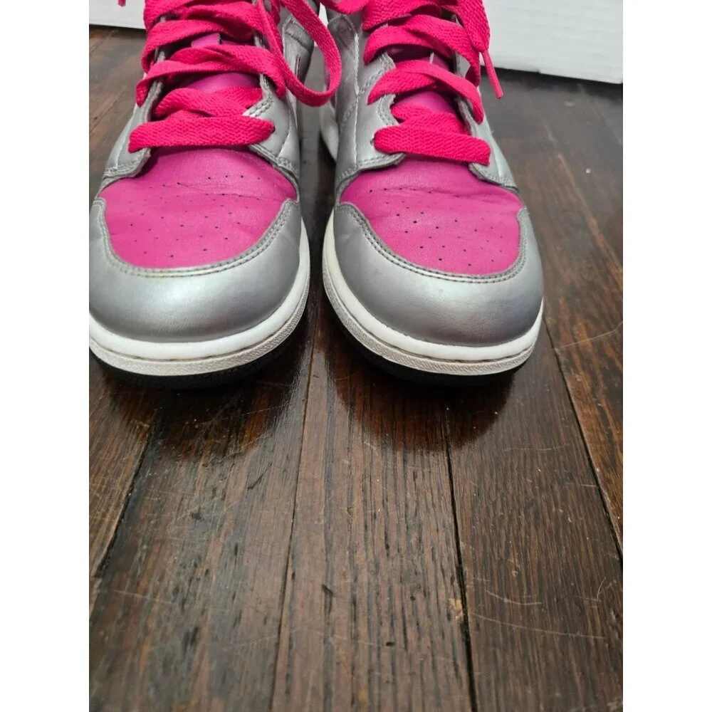 Nike Air Jordan 1 Mid Metallic Silver Fusion Sneakers Pink 6.5 Y